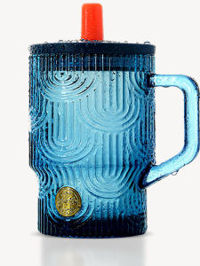NERVISHI | Stylish Insulated Glass Tumbler with Lid and Straw Blue