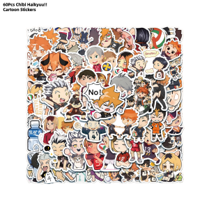 60Pcs Chibi Haikyuu!! Cartoon Stickers Waterproof DIY Journal Decor Decals