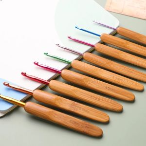 9Pcs Bamboo Knitting Needles Set Crochet Hooks 2-6mm Crochet for Weave Yarn Handle Sewing Needles Tool Knitting Crochet Kit