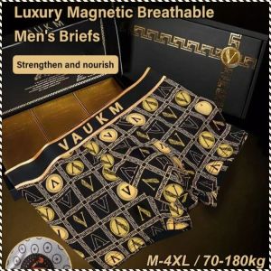 VADUM Luxury Magnetic Breathable Mens Briefs M-4XL/3D Cutting Wrap/Skin Friendly Fabric Not Stuffy/Anti Bacterial Quick Dry Golden Underwear