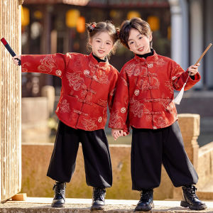 Childrens Tang Suit Winter Cotton Padded Performance Clothes New Year Visit Outfit Fleece Lined Cotton Blend Traditional Costume