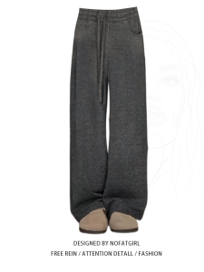 plus Size Knitted Grey Narrowing Pants Womens Spring Autumn Lazy Loose Feeling Walking Trendy Straight Leg Wide Leg Pants