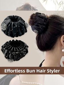 NING ZHOU | Lazy Bun Maker Hair Clip Water Drill Black Female Rear Hairstyle