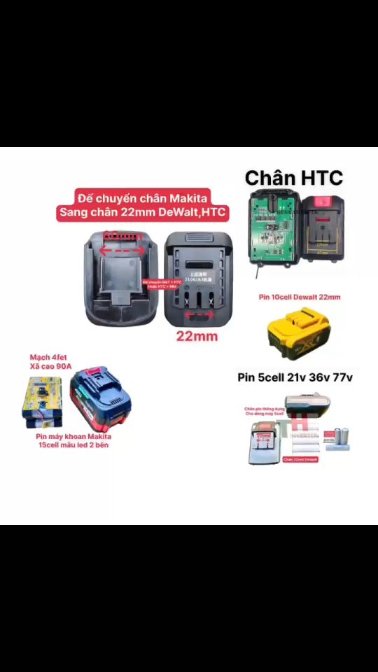 Đế chuyển pin Makita 18V 4cm sang máy trung quốc 18V 22mm