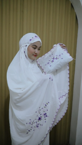 Mukena Dewasa Muslim Putih Tulang Bordir Bunga Series SuperSilky Premium Free Tas