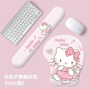 Cute Kitty Cat Mousepad with Wrist Support Thickened Memory Foam Anti-slip Mat for Office Use Womens Computer Accessories