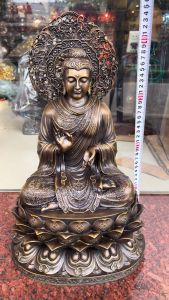 Tượng phật bổn sư bằng đồng cao 45cm có hào quang màu hun giả cổ cực đẹp ngang 27cm nặng 15kg