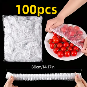 100pcs Reusable PE Elastic Food Covers - Stretchable Plastic Lids for Bread Fruits Snacks | Durable Transparent Seal