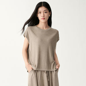 HENGYUANXIANG | Short Sleeve Silk and Cashmere Blend Loose Solid Color Womens Knit Top