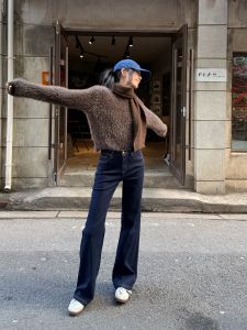 Quần Jeans Denim Ống Thẳng Màu Xanh Đậm Cho Nữ 2024 Thu Đông Mới Quần Ống Rộng Dài Đến Sàn Phong Cách Thường Ngày