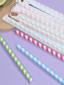 10mm Large Caliber Paper Tube Disposable Straw Party Decoration Milk Tea Beverage Stripe Flat Mouth Degradable Paper Straws