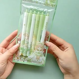 COD PENA GEL MEKANIK 1SET ISI 6PCS / PULPEN GEL MEKANIK MOTIF BUNNY AND PINKY GIRL / BOLPOIN MEKANIK TINTA CAIR