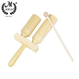 M MBAT Guiro Wooden Environmental Double-Tone Tube Maracas Percussion Musical Instrument Children Gift With Stick Toddlers Toys