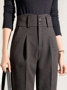 กางเกงทรงเอวสูงทรงดอกไม้สำหรับผู้หญิง ทรงสลิมฟิต ฤดูใบไม้ร่วง/ฤดูหนาว กางเกงขายาวทรงหุ่นยนต์แบบอเนกประสงค์ กางเกงฮาเร็มทรงเก้าส่วน