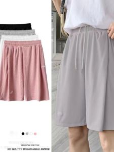 Quần Short Ống Rộng Bằng Lụa Băng Cho Nữ Mùa Hè 2024 Quần Dài Vừa Phải Cạp Cao Quần Thường Ngày Quần Ngắn Năm Mảnh