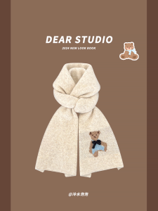Cute Bear Bow Knot Knitted Scarf Womens Sweet Warm All-Match Autumn Winter Student Trendy Woolen Neck Warmer Japanese Style