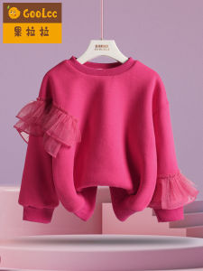 เสื้อฮู้ดผ้าฝ้ายหนาสำหรับเด็กผู้หญิง ทรงคอกลม ทรงเจ้าหญิง สีแดง ฤดูใบไม้ร่วง/ฤดูหนาว เสื้อผ้าเด็ก แฟชั่น เสื้อผ้าเด็ก