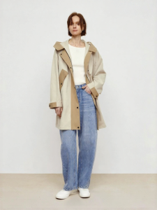 URLAZH | Cool Relaxed Causal Contrast Hooded Long Mid-Length Windbreaker Jacket Khaki