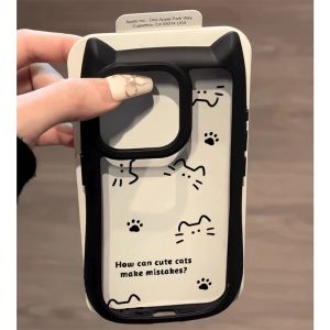 Cute 3D Cat Ear Phone Case Full Cover Protective Shell for Apple iPhone 17 pro 16 plus Creative Nova Simple 14 Lovely 13 Huawei Pura70 Honor 50