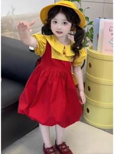 Princess Dress for Girls Summer New Style Cherry Blossom Baby Girl Skirt Cute Childrens Clothing Floral Print Short Sleeve Mid-Length