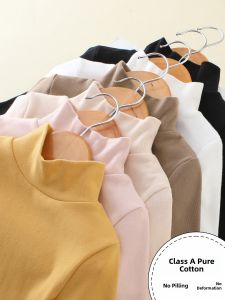 Girls Long Sleeve Cotton Base Shirt Boys Autumn Clothes Childrens T-Shirt Baby Half High Collar Autumn Clothes A-Class Pure Cotton Inner Wear