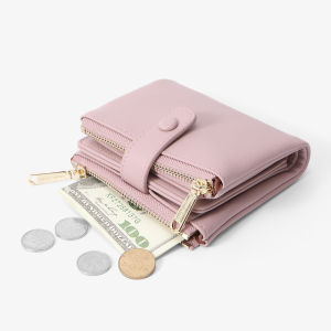 Womens Short Large Capacity Wallet Double Zipper Soft Leather Simple New 2025 Card Holder Wallet Functional Small Bag