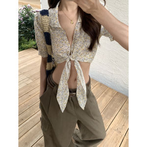 Female Short Sleeve Shirt Unique Stylish Floral French Style Crop