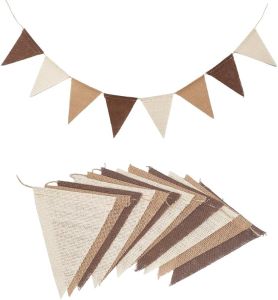 12FT Brown Pennant Banner Burlap Triangle Flags Coffee Linen Twine String for DIY Celebration Birthday Wedding Party Decoration