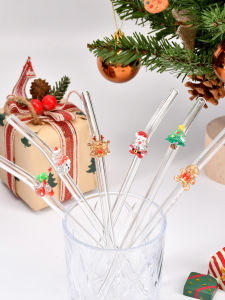 1/6PCS Christmas Limited Edition Glass Straws  | Durable for Cocktails Boba & Iced Drinks | Perfect for  Parties & Gifting