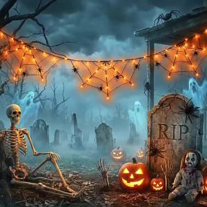 Spooky Glowing Halloween Spider Web String Lights LED Colorful Atmosphere Lamp for Outdoor Indoor Party Garden Yard Decoration