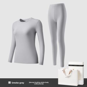 CarbinKoneer | CarbinKoneer Ladies Thermal Underwear Set Thin Warmth Generating Fleece Long Sleeve Round Neck Long Pants Autumn Base Layer