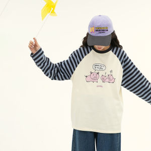Princess Nono S1N Middle School Long Sleeve T-Shirt Girls Autumn Clothes Striped Patchwork Sweatshirt Spring Autumn Model Shot