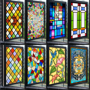 Static Cling Frosted Glass Film Self Adhesive Window Decal Bathroom Sticker European Style Colorful Matte Finish No Glue Needed