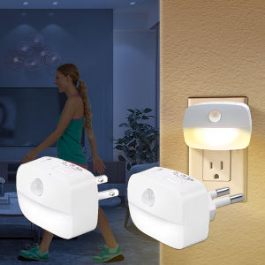 EU & US Socket LED Night Light with Motion Sensor AC 85-265V PIR Human Induction Lamp 3 Colors Plug-in Wall for Bedroom & Hallway