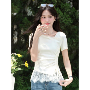 Áo Thun Sơ Mi Hai Mảnh Beige Voan Tay Ngắn Ôm Sát