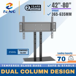 Zeno Z500L Dual Column Table Top TV Stand Tempered Glass Fits 42-80 Inch TVs Holds Up to 110lbs Max VESA 670x400mm