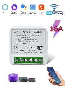Tuya Smart WiFi Switch 2-way Control RF433Mhz Relay Receiver Automation Module 16A 20A Smart Life APP Control Alexa Google Home