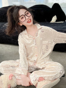 Girls Velvet Sleepwear Spring Autumn Breathable Home Clothes Cardigan Style Childrens Clothing Soft Pure Color Home Suit