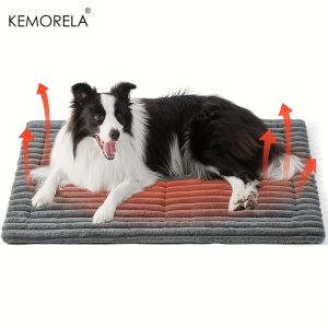 Soft Extra Large Dog Bed Dog Bed Mat for All Seasons Non-Slip Striped Plush Dog Crate Sleep Mat for Small and Large Dogs