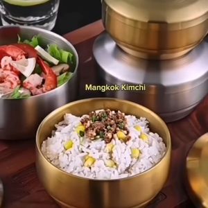 Mangkok Kimchi Nasi Sayur Dengan Tutup Korean Cuisine Stainless Steel Double Layer Tahan Panas