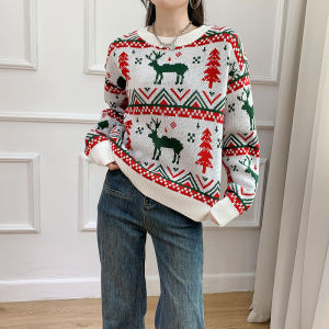 Christmas Festive Thickened Knitwear Womens Fashionable Korean Style New Years Sweater Trendy Outerwear for Small Figures