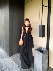 Casual Black V-Neck Crop Top And High Waist Wide Leg Pants Two-Piece Set for Women Summer Loose Fit Comfortable Fashion Set