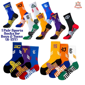Trendy 1 Pair Sports Socks for Boys & Teens (8-15Y) – Basketball & Soccer Medyas for Kids