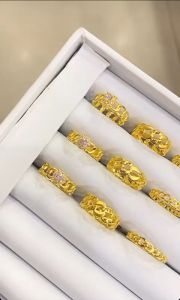 Cincin emas asli kadar 70 16k coco branded permata setengah rante rantai polos tanpa