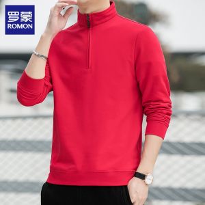 Romon Mens Zip-Up Hoodie Loose Long Sleeve Casual Fashion Autumn New Year Sport Top Anti-Wrinkle Treatment Cotton Polyester