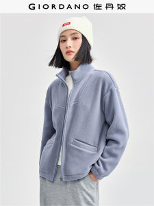 Giordano Fleece Lined Jacket Womens Zipper Collar Sweatshirt Cardigan Thickened Street Style Standard Fit Polyester Fiber