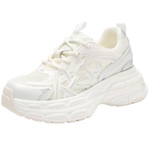 Josiny | Mesh Breathable Thick Sole Dad Shoes White Elevating Shoe