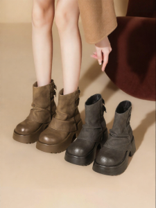 Josiny | Retro Thick Bottom Brown Winter Lined Casual Boots