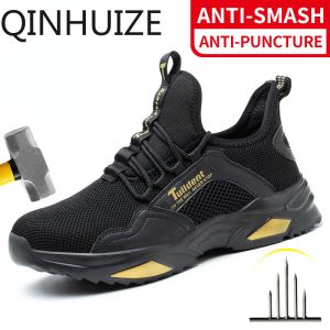 QINHUIZE Safety Shoes Mens Anti-smashing Steel Work Toe Cap Anti-puncture Lightweight Breathable Sports Work Safety Boots