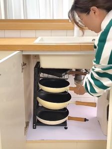 ชั้นวางเครื่องครัว ทรงสี่เหลี่ยม ชั้นวางใต้ซิงค์ ชั้นวางของห้องครัว ชั้นวางกระทะ ชั้นวางหม้อ ชั้นวางของใช้ ชั้นวางทั่วไป